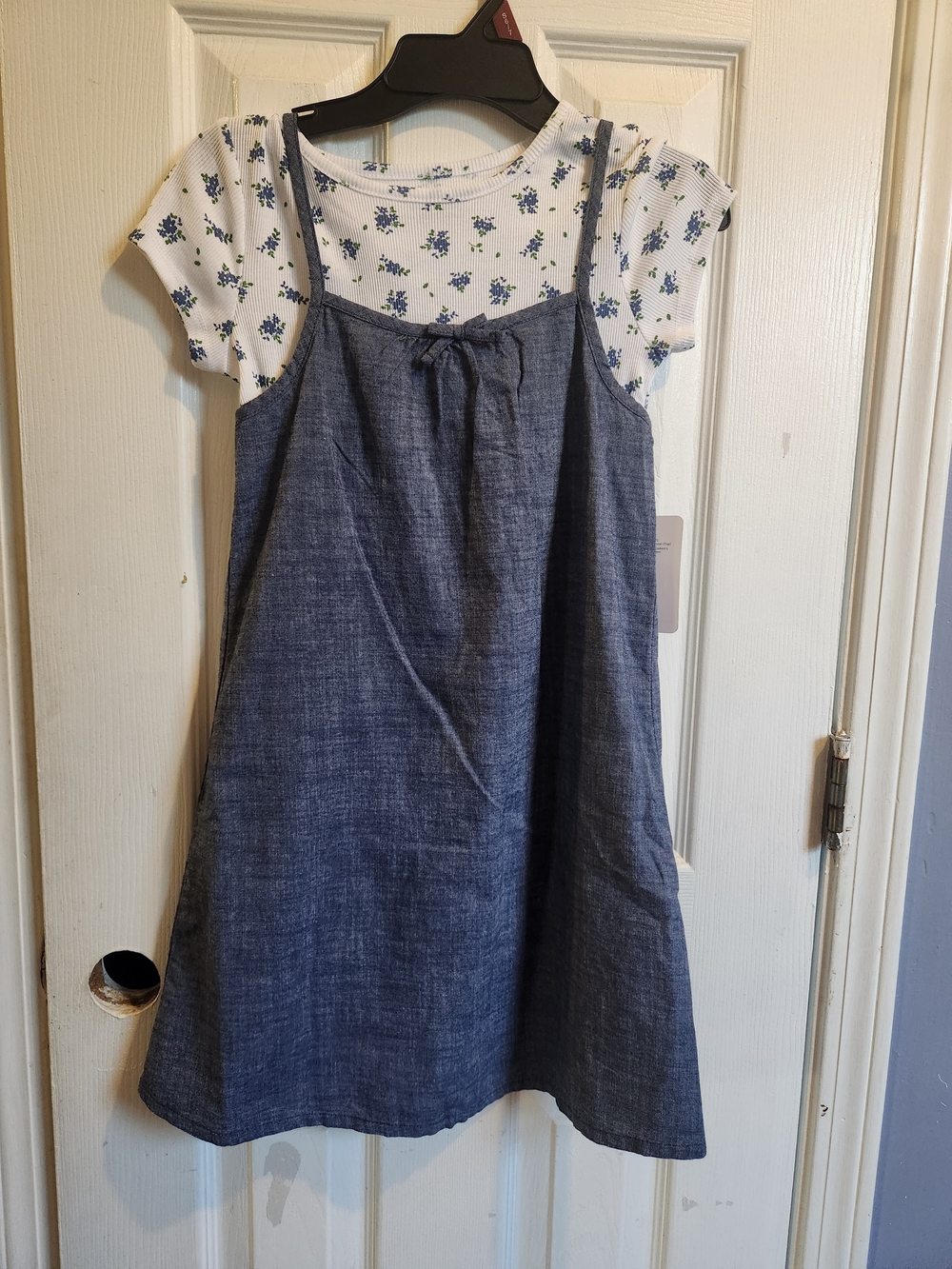 wonder nation Blue Chambray Layered Dress with Floral Tee